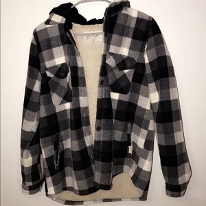 Black & white flannel jacket with hoodie!:)